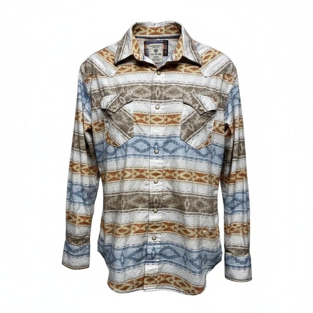 Panhandle Mens Western Snap Shirt Geometric Medium Aztec Rodeo Cowboy Festival